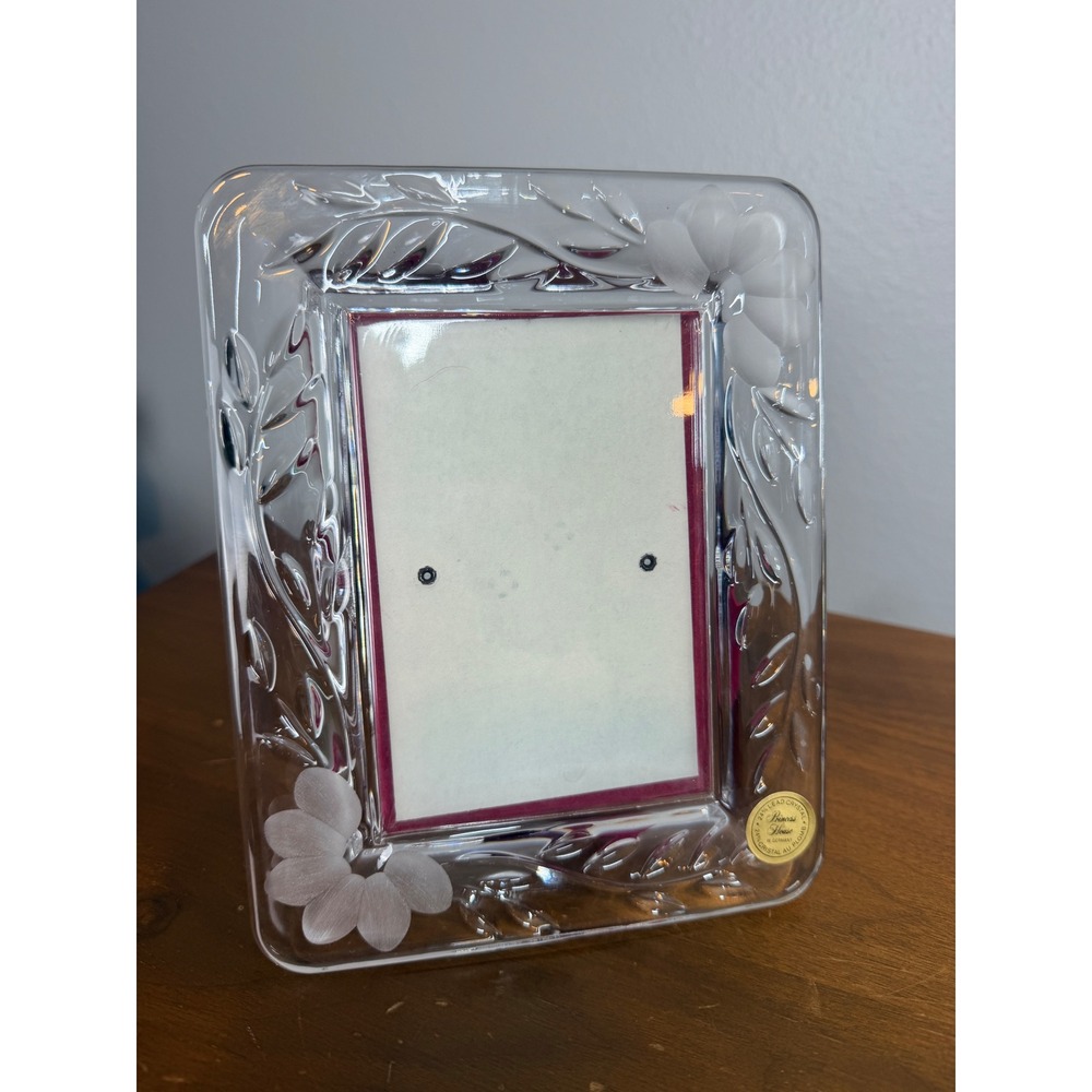Princess House Picture Frame Clear Crystal Highlights Floral Etched 7"x5.5"